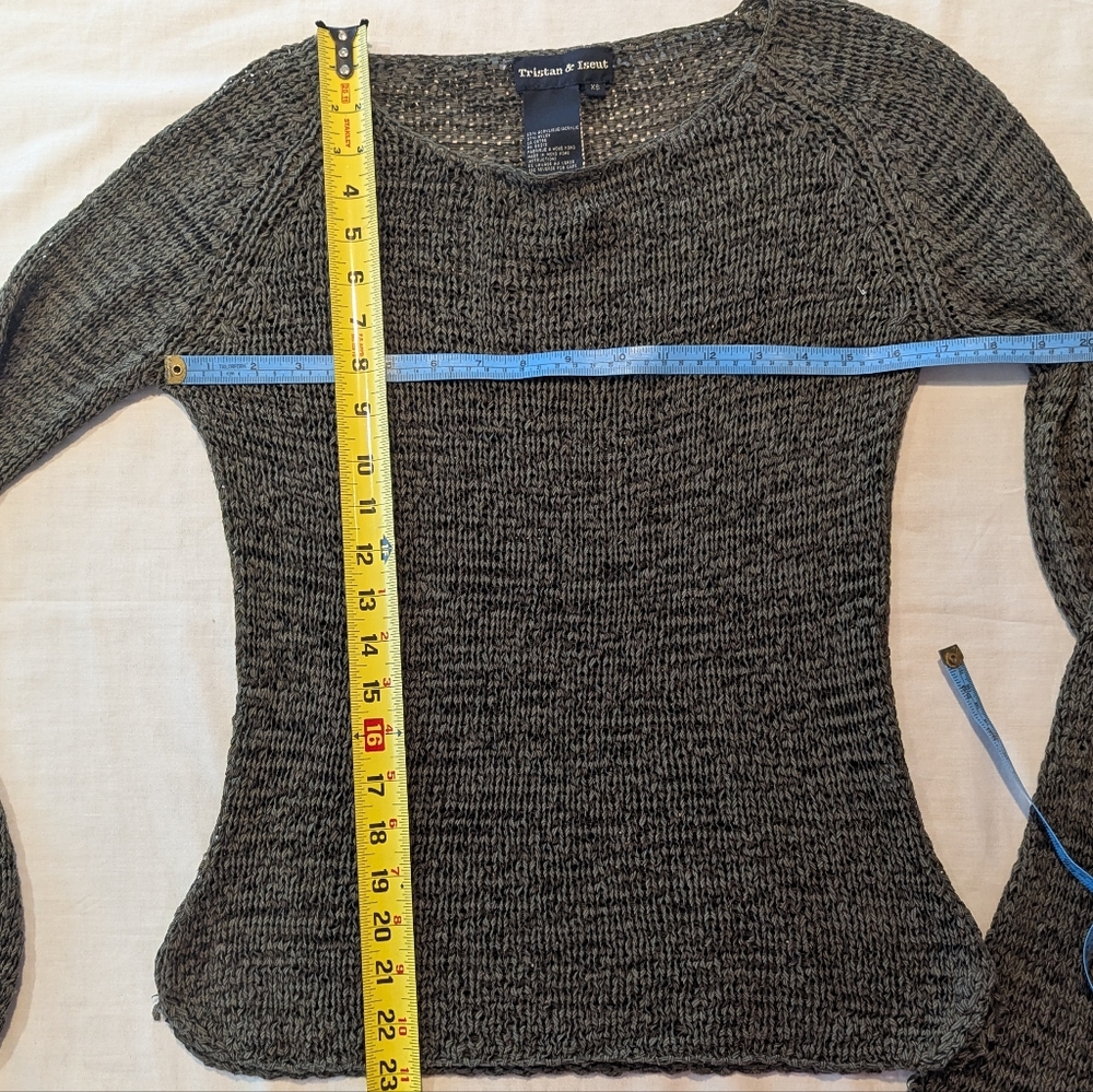 Dark green/Kaki Elegant Scoop Neck Knit Sweater with long Bell sleves XS fit S - Picture 6 of 8